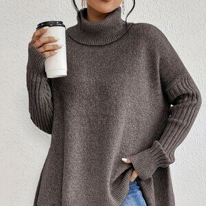 Women's Elegant High-Neck Ribbed Sweater - Soft All-Season Pullover, High Neck